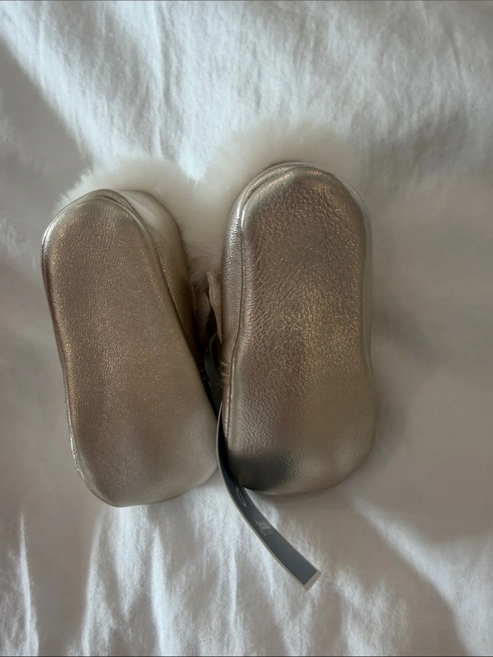 Jacadi Metallic Cream Fur-Trim Baby Booties